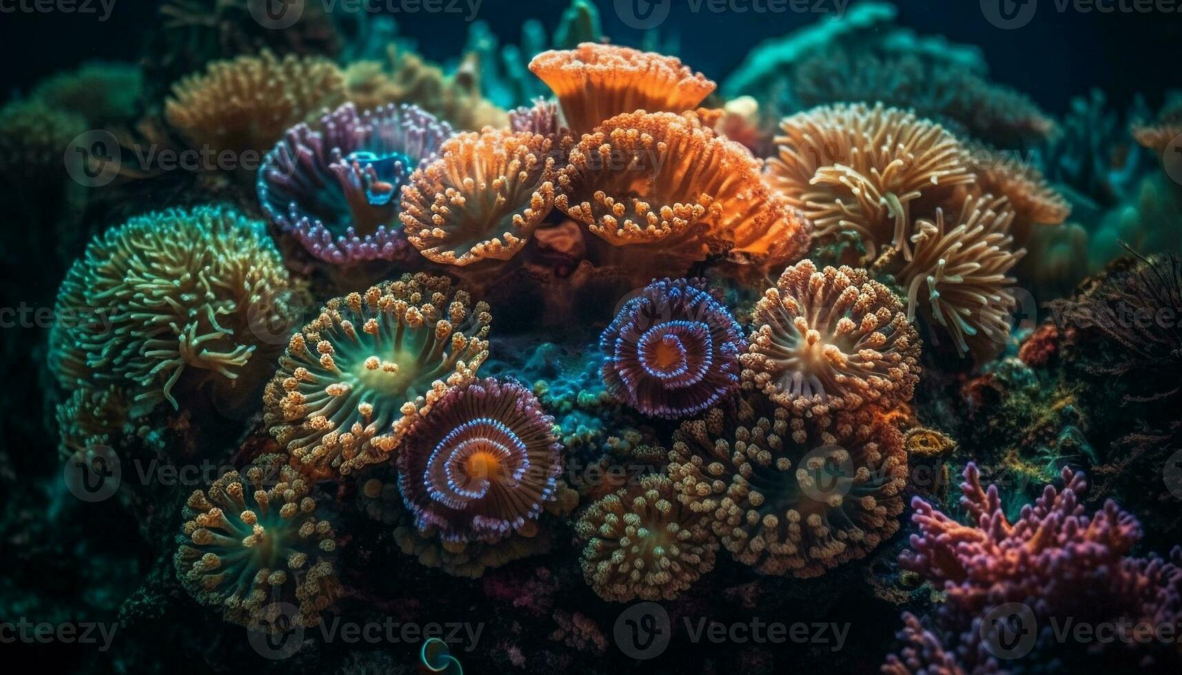 vistoso payaso pescado nadar entre vibrante coral en submarino paraíso generado por ai foto