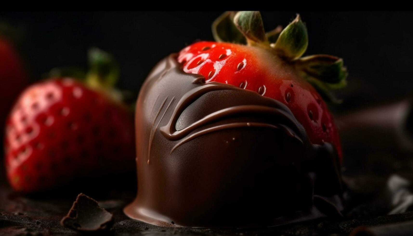 Indulgent chocolate dipped strawberry dessert, a sweet gourmet indulgence generated by AI photo