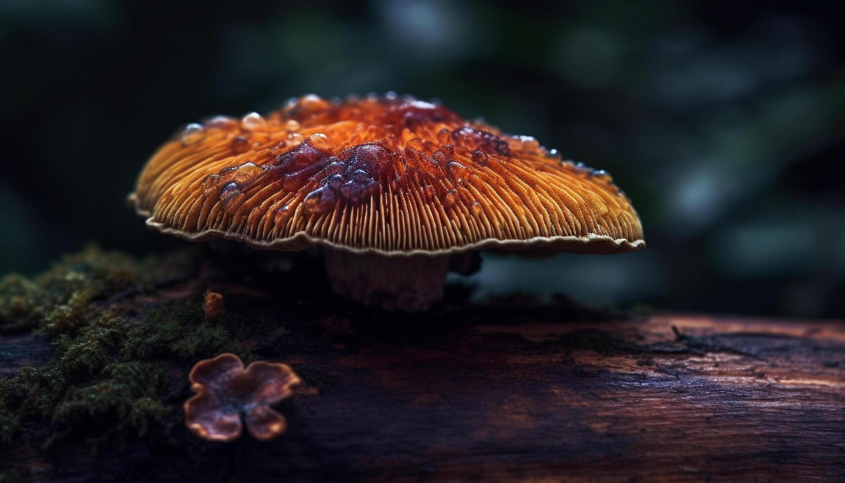 Close up of slimy fly agaric cap, a poisonous toadstool generated by AI photo