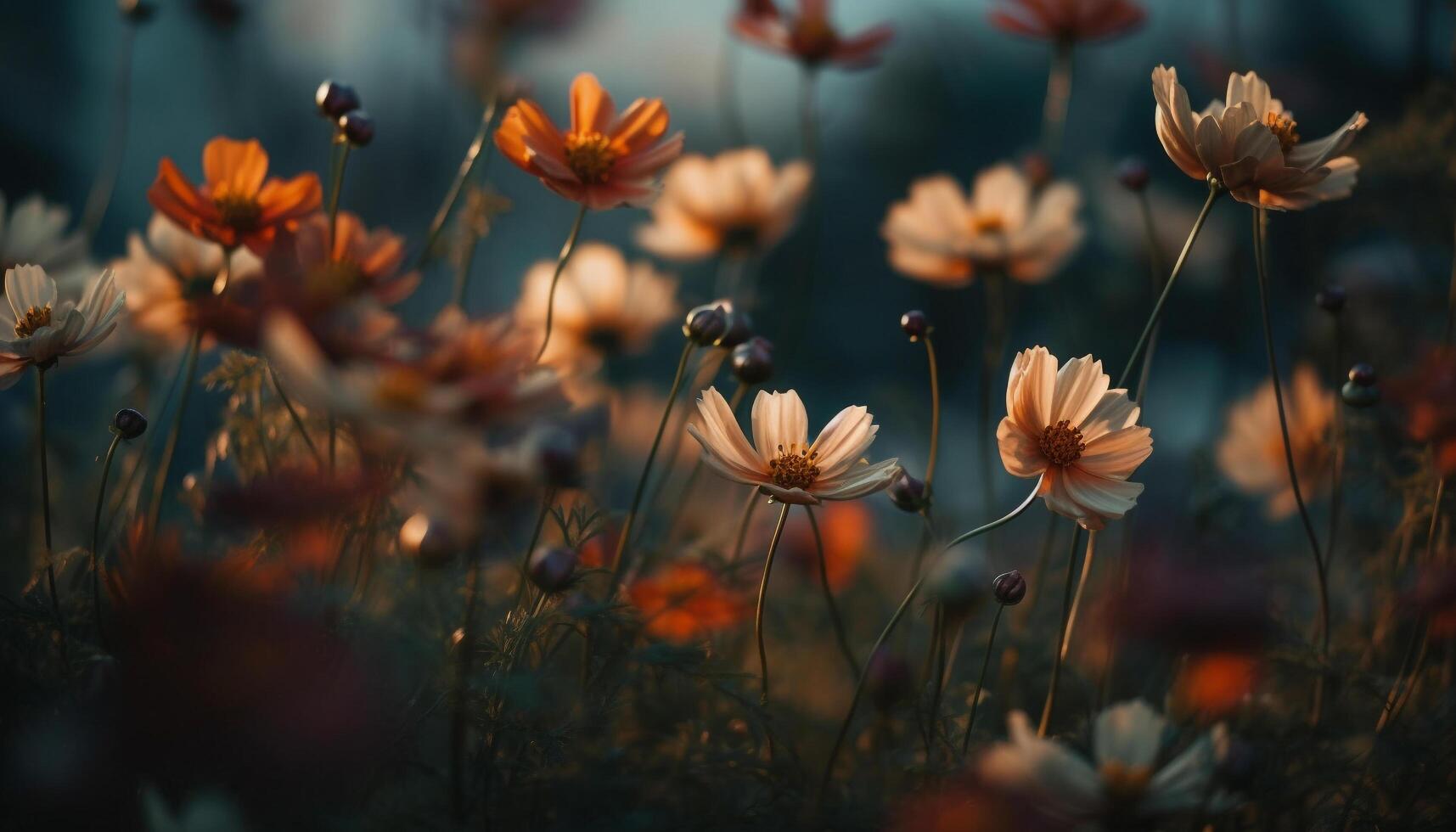 Vibrant wildflowers bloom in meadow, a beauty in nature generated by AI photo