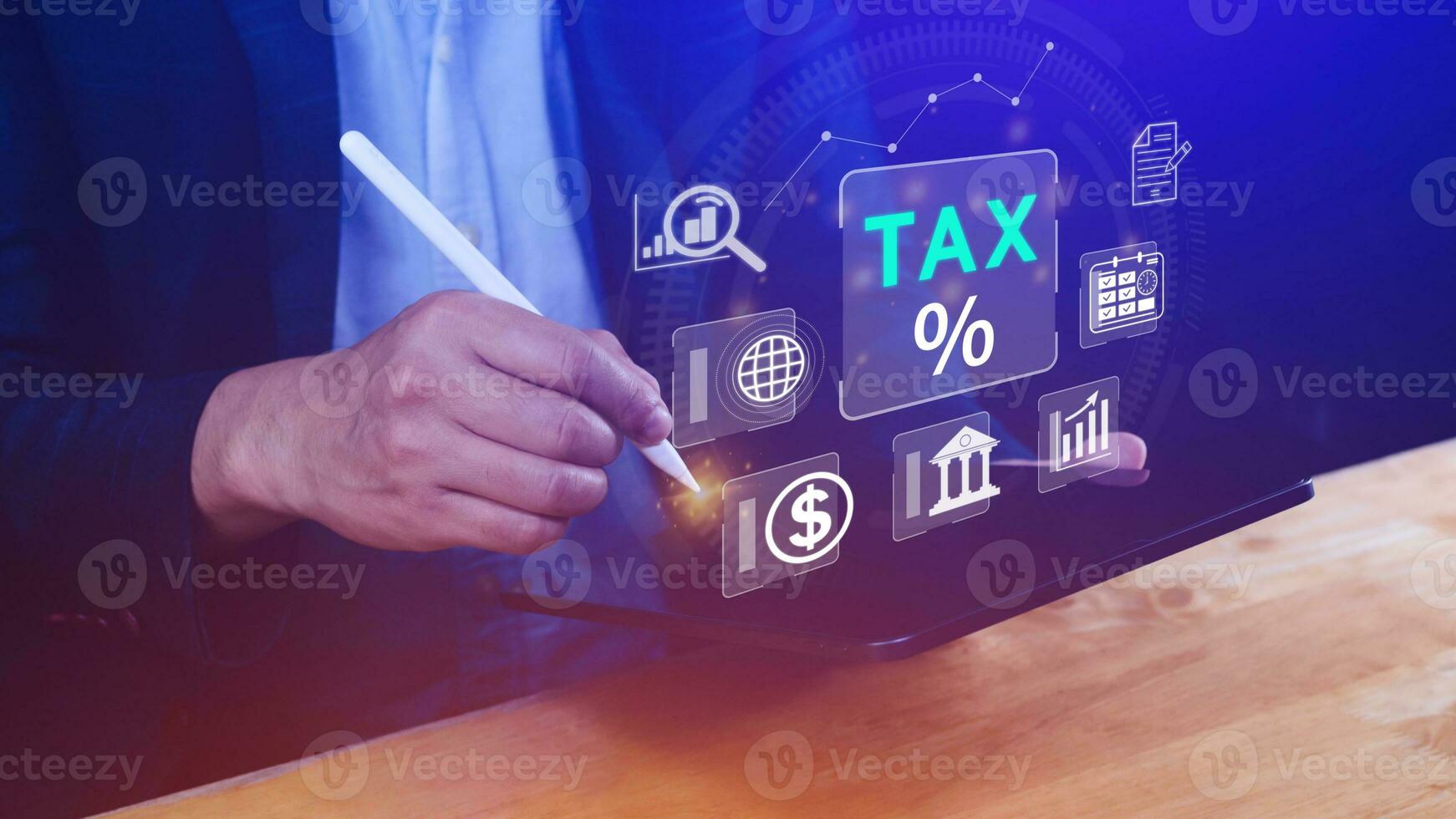 Business using computer to complete Individual income tax return form online for tax payment. Government, state taxes. Data analysis, paperwork, financial research, Calculation tax return. photo