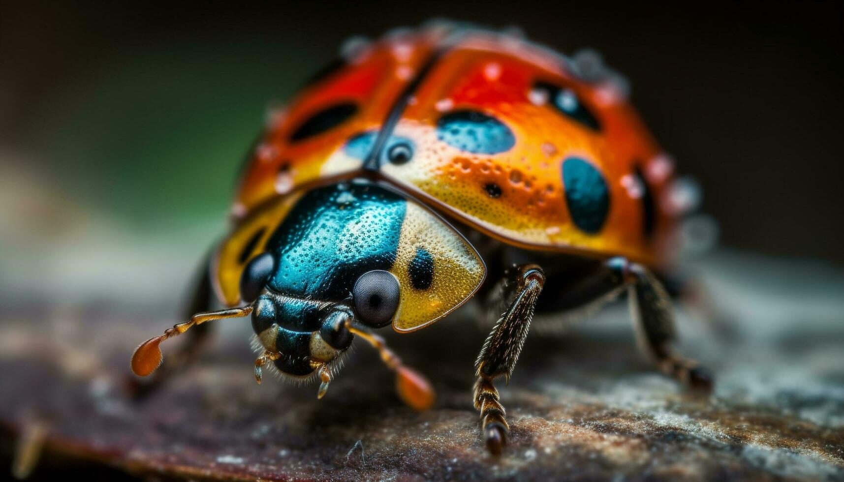 Spotted ladybug crawling on green leaf, beauty in nature details generated by AI photo