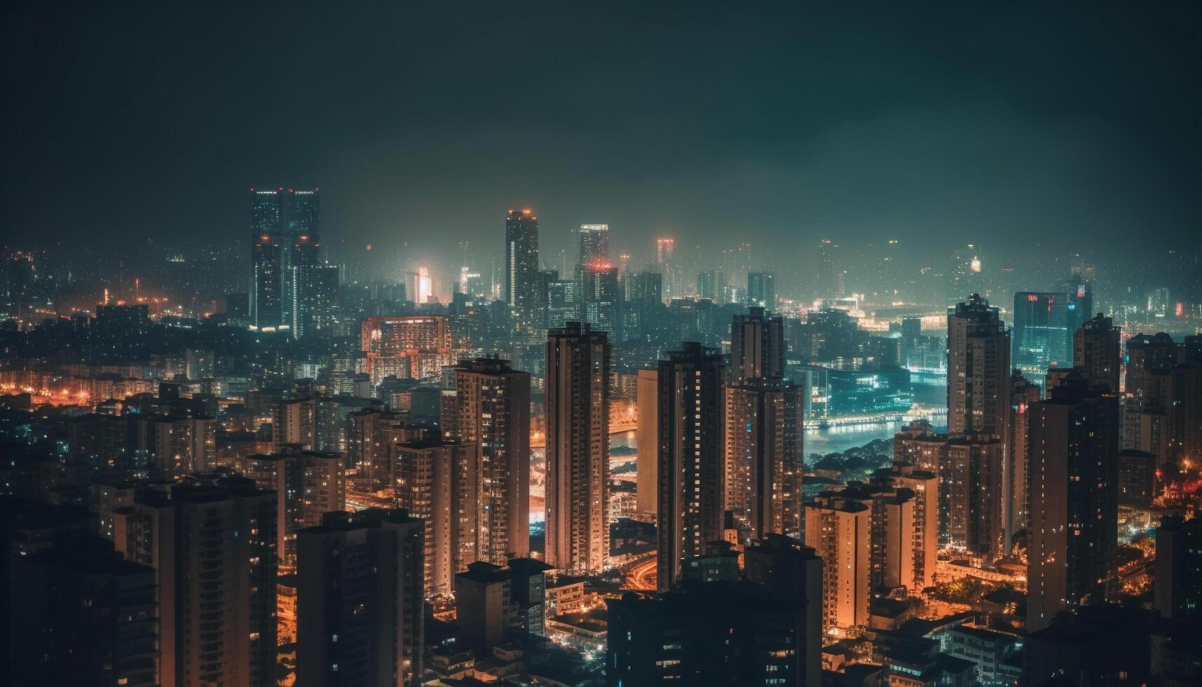 Beijing futuristic skyline glows with multi colored skyscrapers at night generated by AI photo