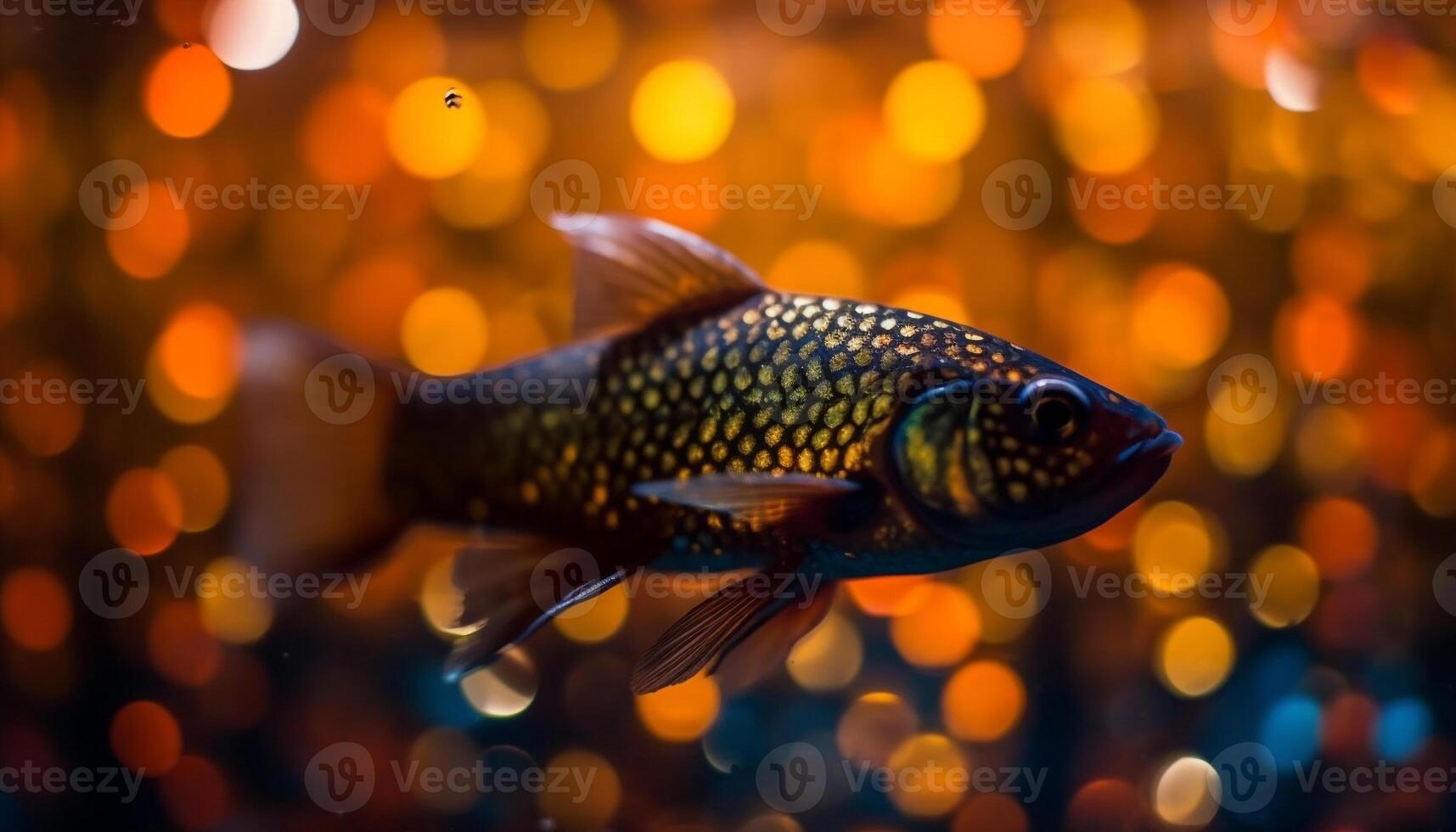 vibrante pez de colores cola ilumina oscuro submarino estanque en escafandra autónoma buceo generado por ai foto