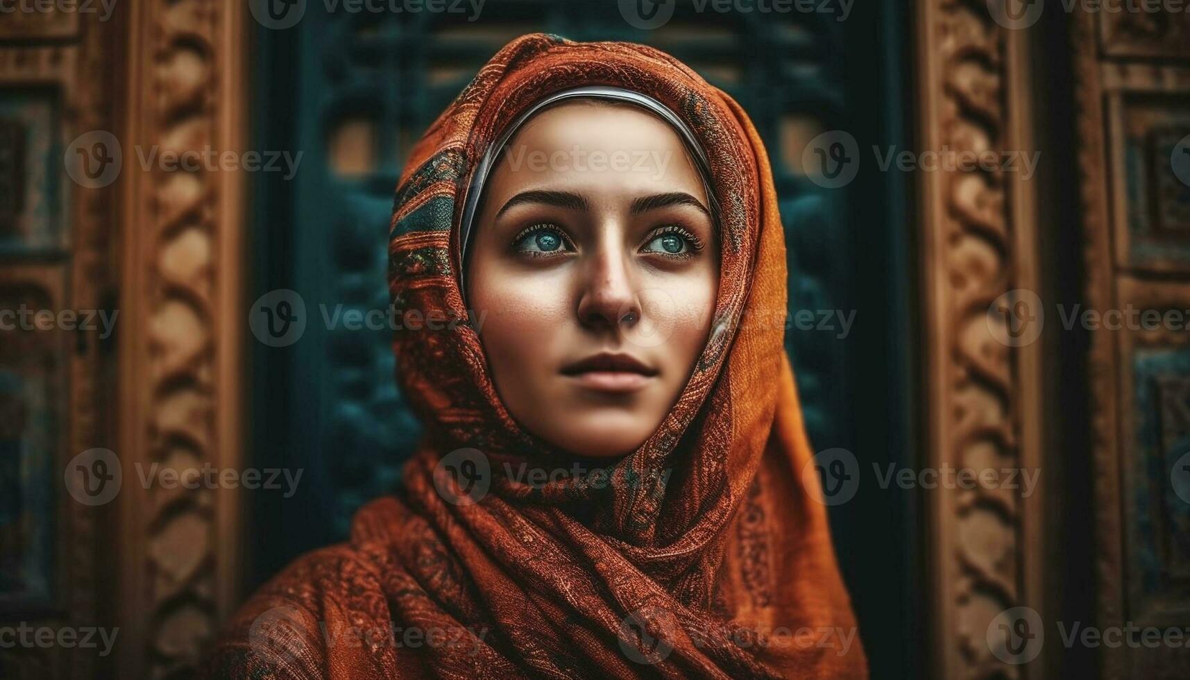 One beautiful woman in hijab exudes elegance and spirituality generated by AI photo