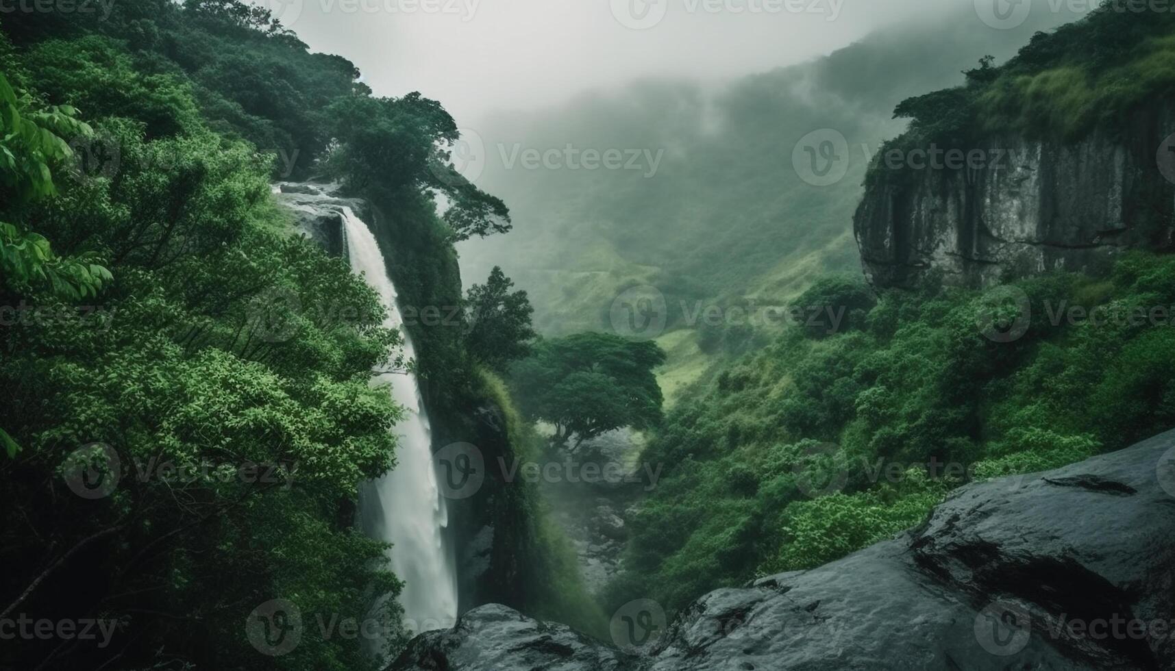 Tranquil scene Majestic mountain range, flowing water, green foliage, fresh air generated by AI photo