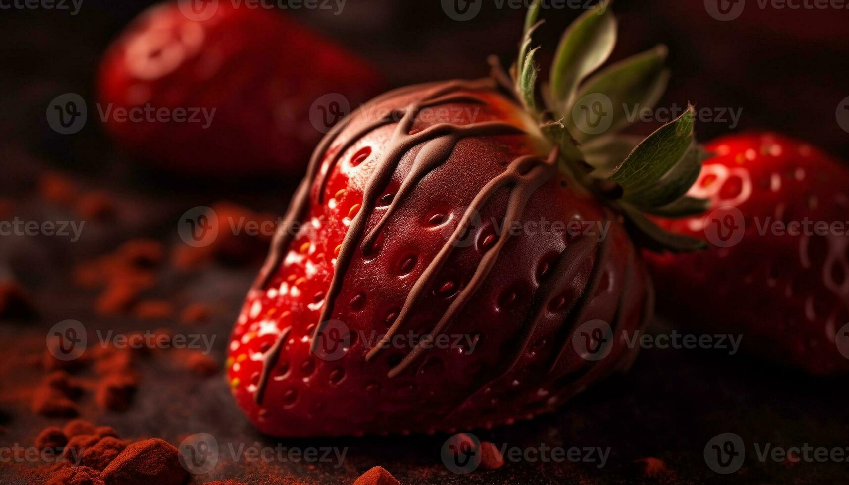 Indulgent chocolate dipped strawberry, a sweet and fresh gourmet dessert generated by AI photo