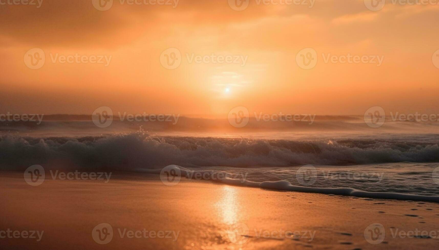 The golden sun sets over the tranquil waters, reflecting beauty generated by AI photo