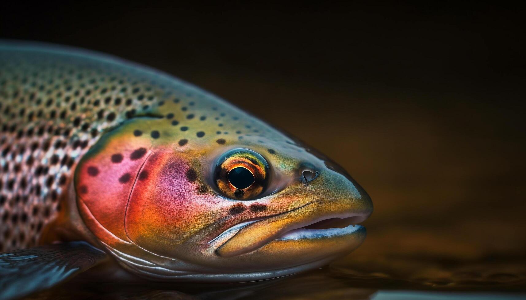 el manchado pescado cerca arriba retrato vitrinas sus grande, amarillo ojo generado por ai foto