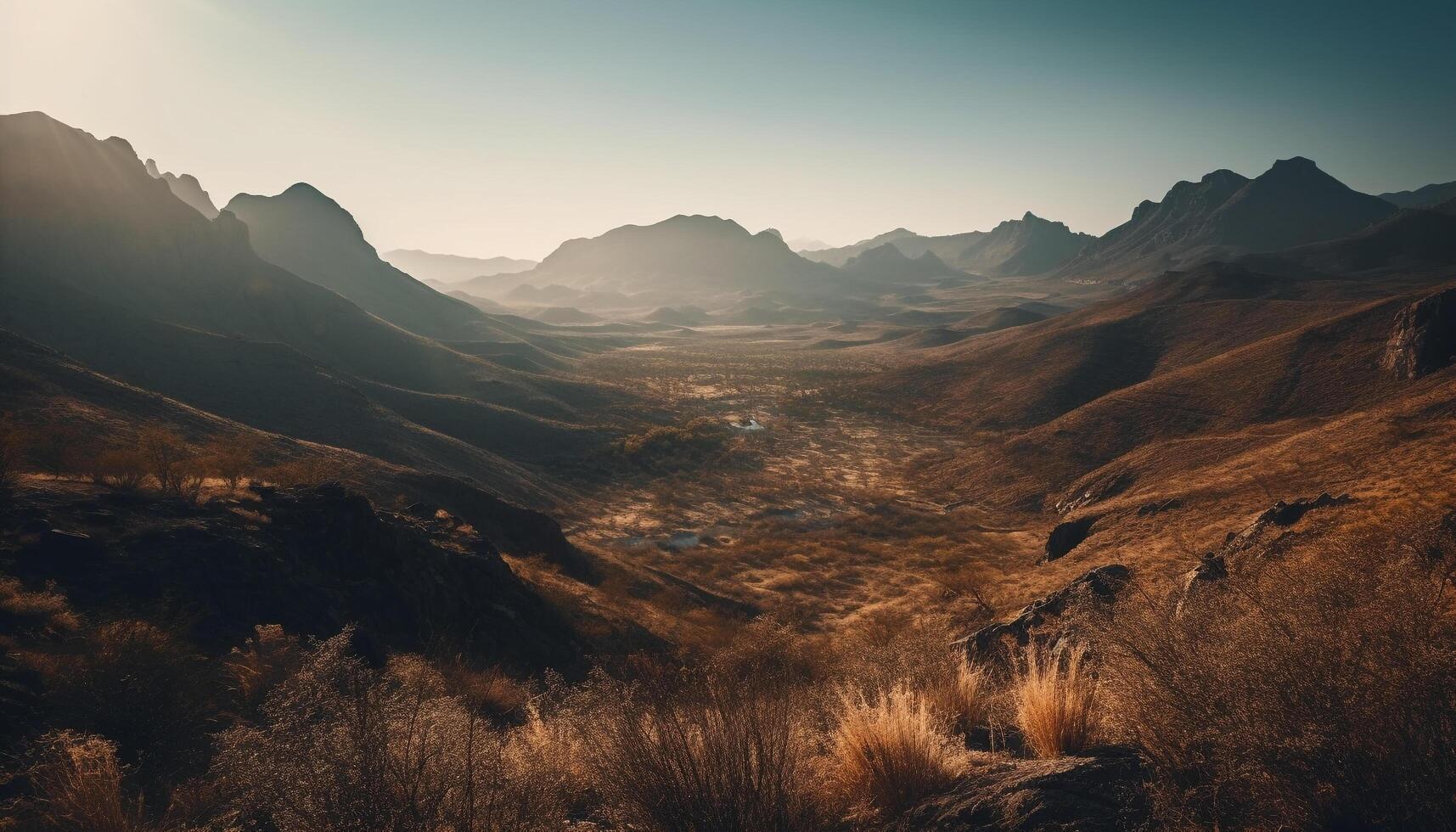 Majestic mountain range at sunset, a tranquil beauty in nature generated by AI photo