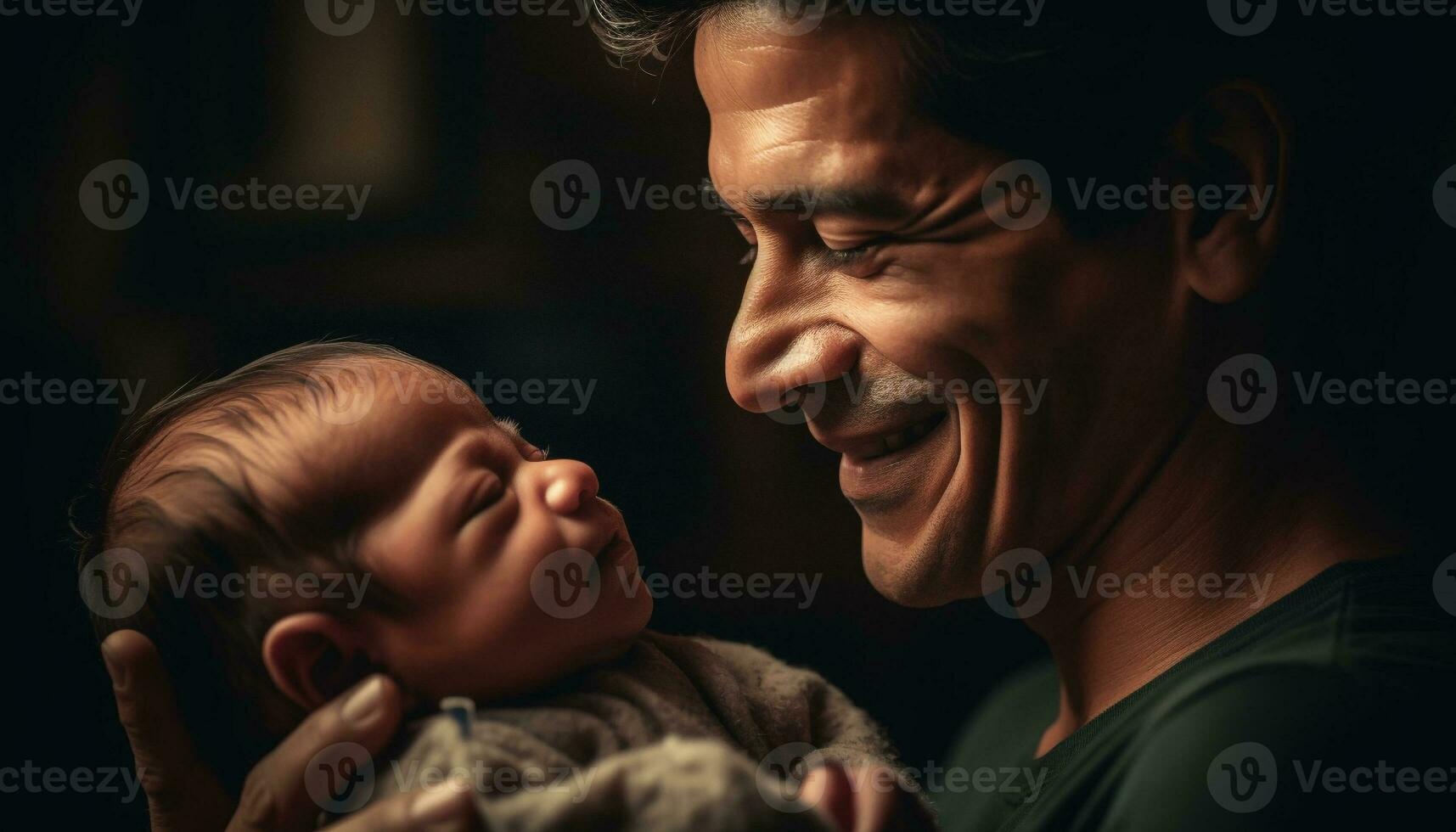 A loving family embraces their newborn son with joy and affection generated by AI photo