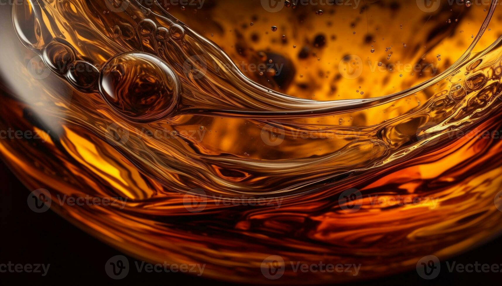 A glowing amber liquid in a brandy snifter at night generated by AI photo