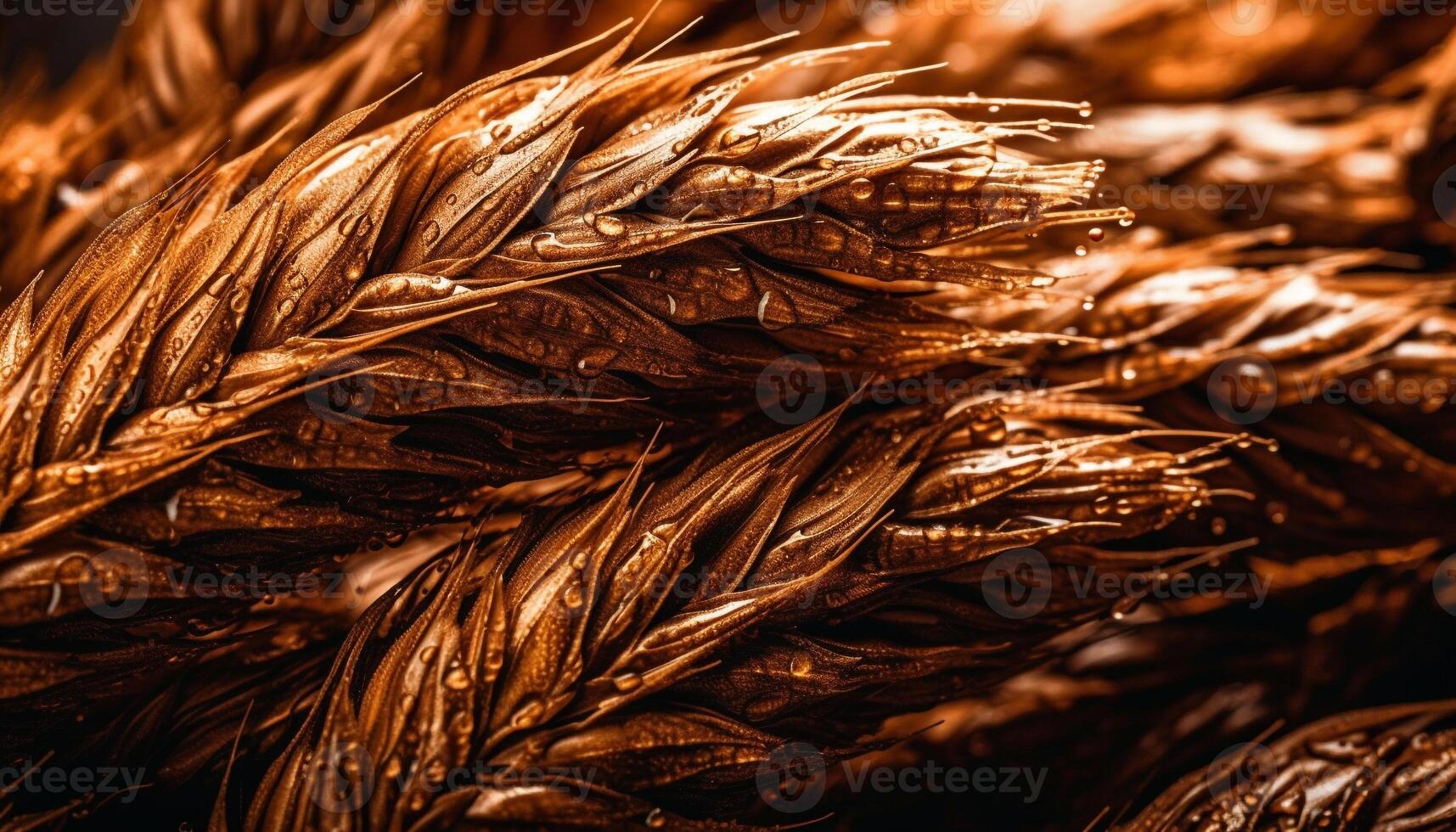 Ripe wheat seed, fluffy feather, macro beauty in extreme close up generated by AI photo