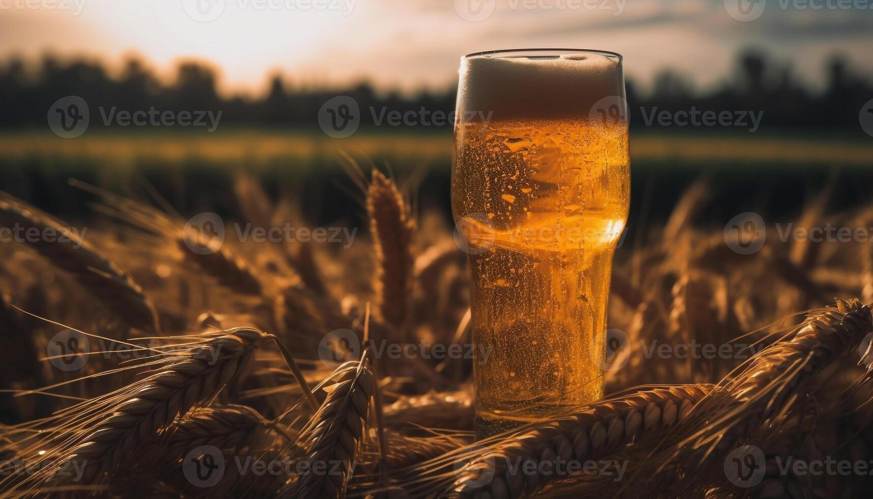 A frothy drink in a pint glass, refreshing in nature generated by AI photo