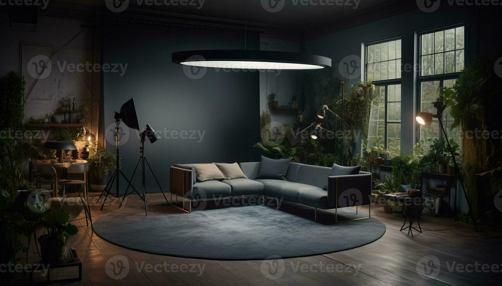 Modern apartment with elegant decor, comfortable sofa, and bright lighting generated by AI photo