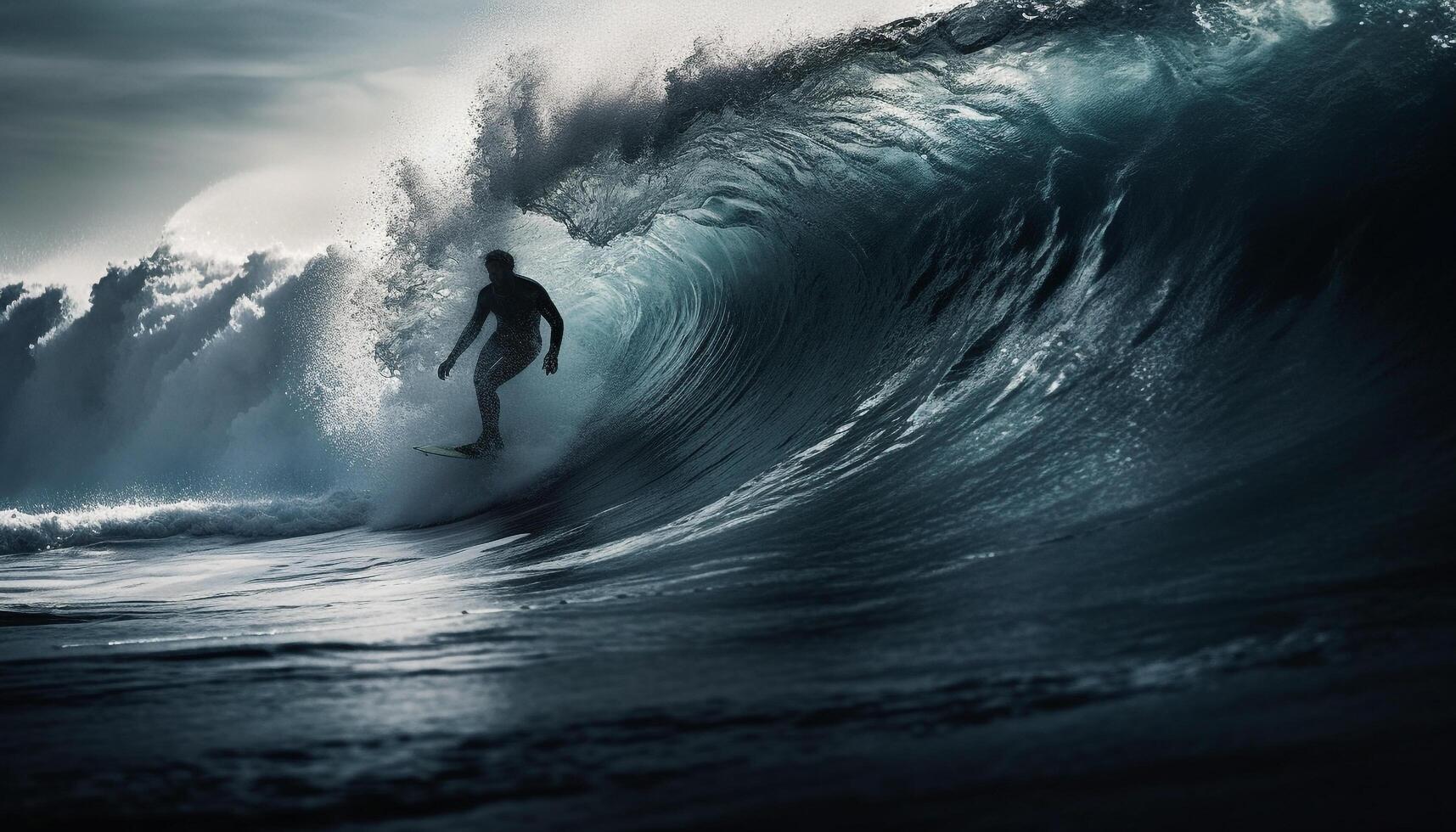 Muscular athlete barrels through pipeline wave in Maui, risking everything generated by AI photo