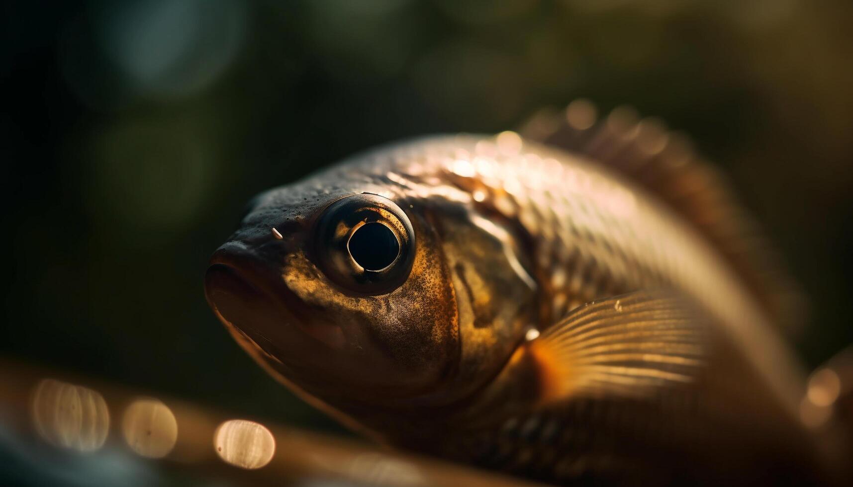 The colorful carp eye catches a glimpse of its prey generated by AI