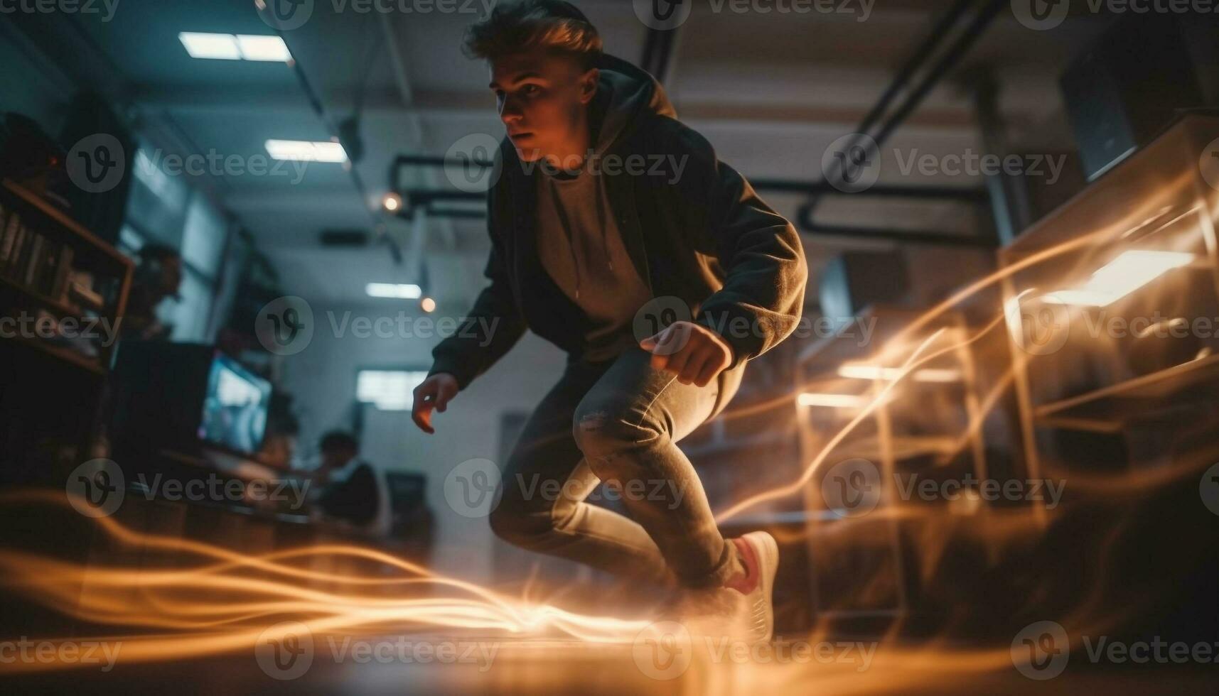One young adult male athlete exercising indoors for healthy lifestyle generated by AI photo