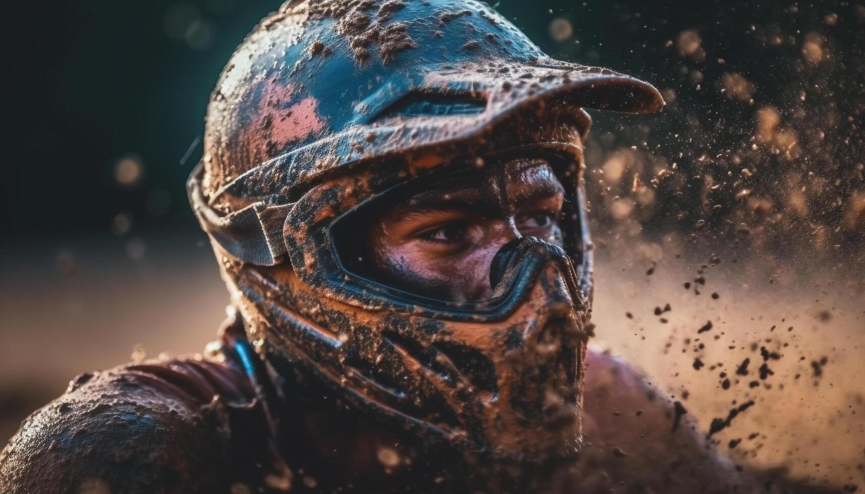 A determined athlete in military helmet competes in underwater scuba race generated by AI photo