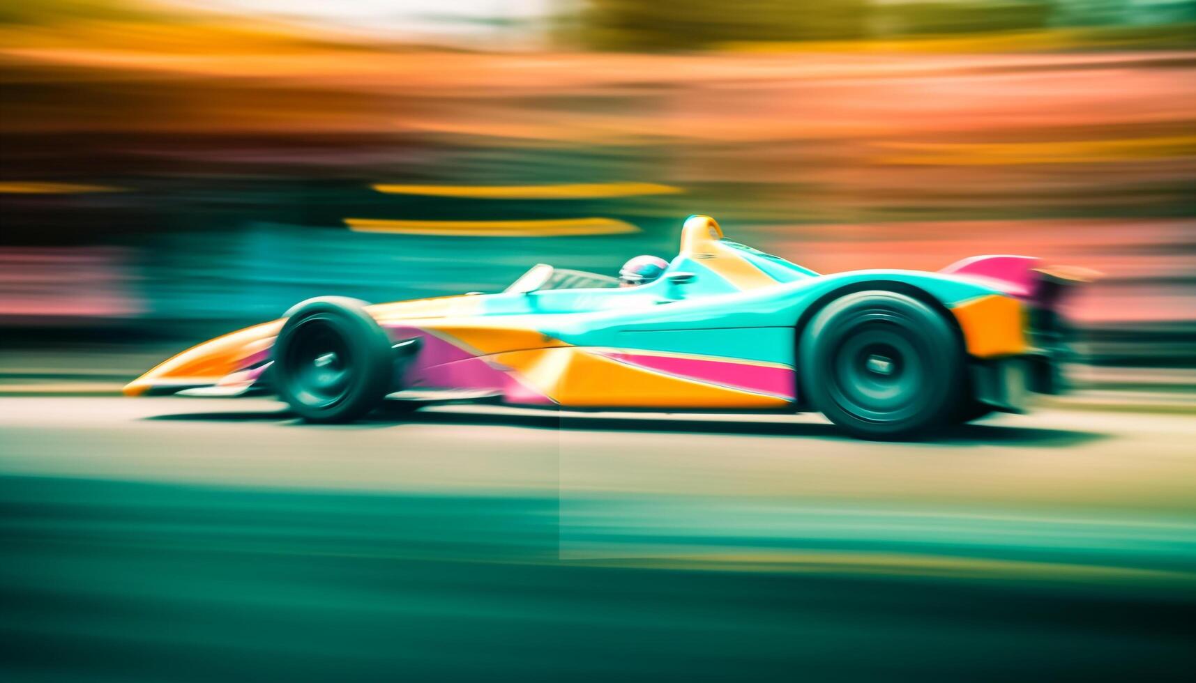 Speeding sports car races on shiny track, driver success generated by AI photo