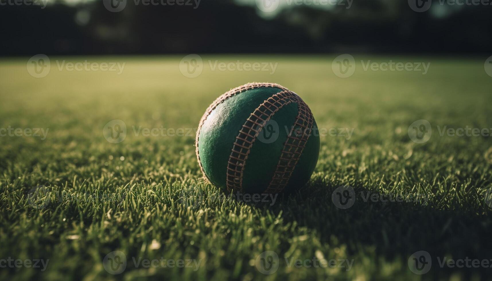 Competitive cricket ball speeds across green meadow, athlete success
