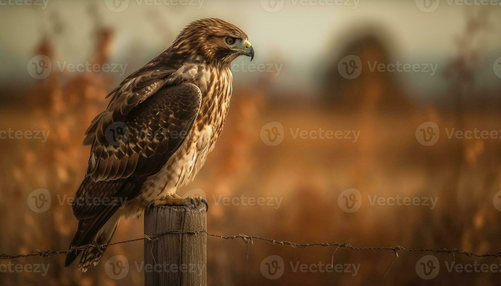 Majestic bird of prey perching on branch, talons in focus generated by AI photo