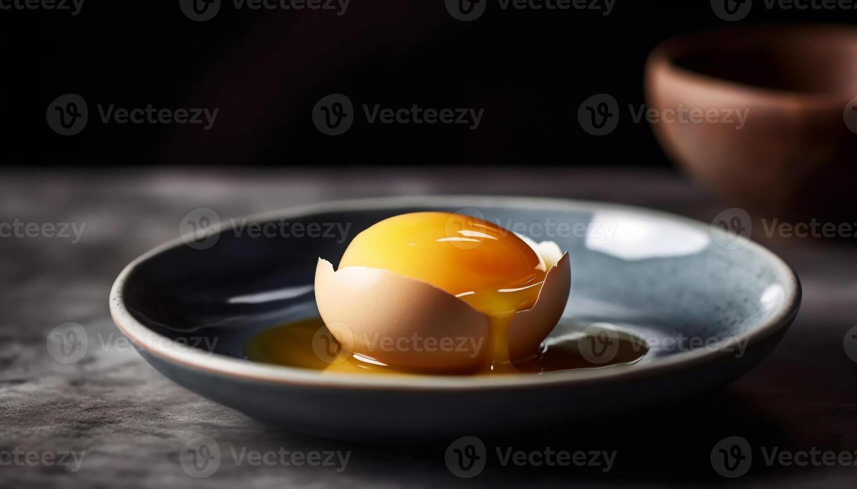 Organic boiled egg on rustic plate, a healthy protein meal generated by AI photo