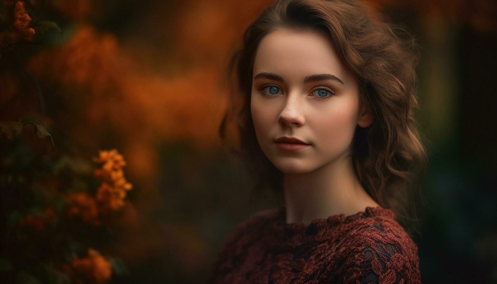 un joven, hermosa mujer sonriente en naturaleza otoño elegancia generado por ai foto