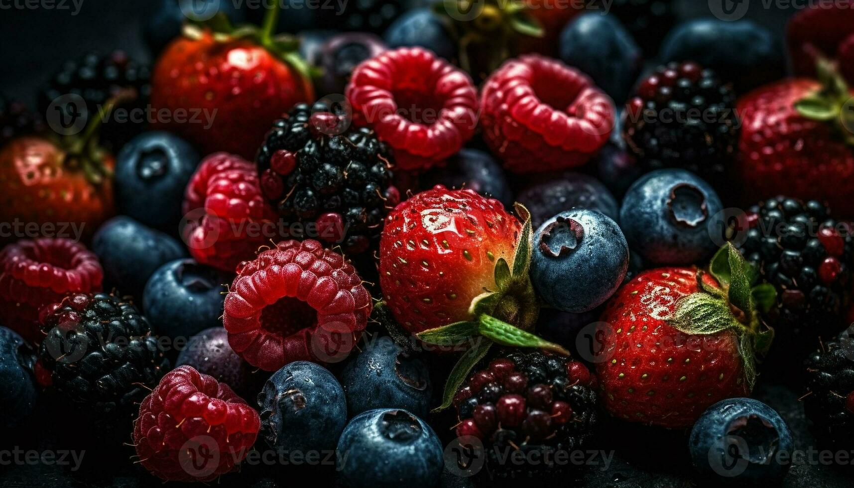 Fresco orgánico baya Fruta bol, un vistoso verano refresco colección generado por ai foto