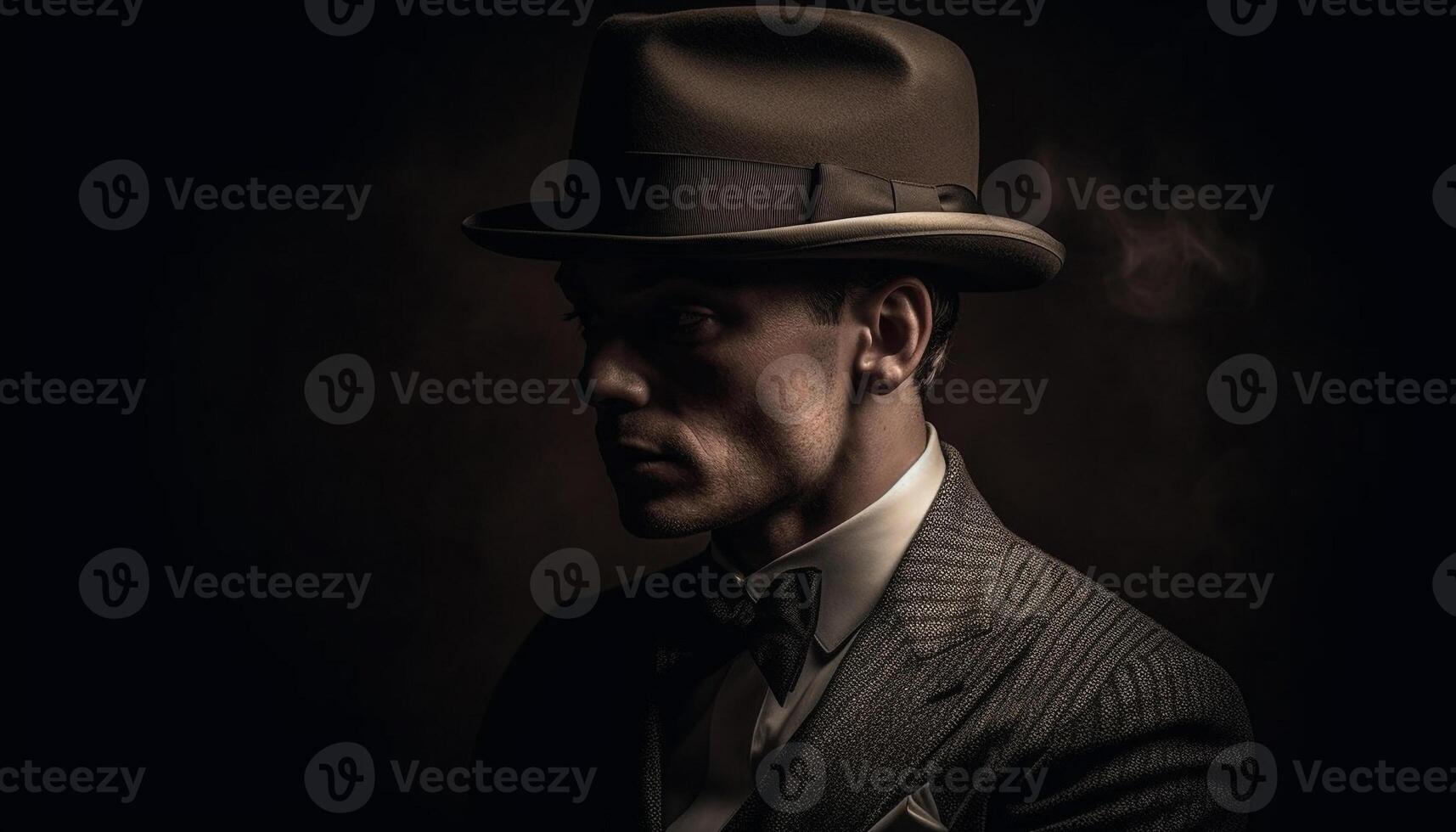 Confident businessman in black and white suit, looking at camera generated by AI photo