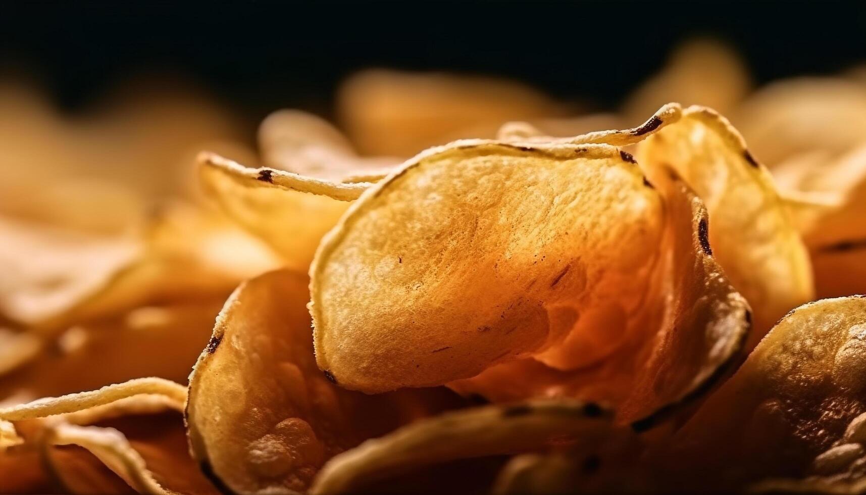 un grande montón de insalubre, frito patata papas fritas en primer plano generado por ai foto