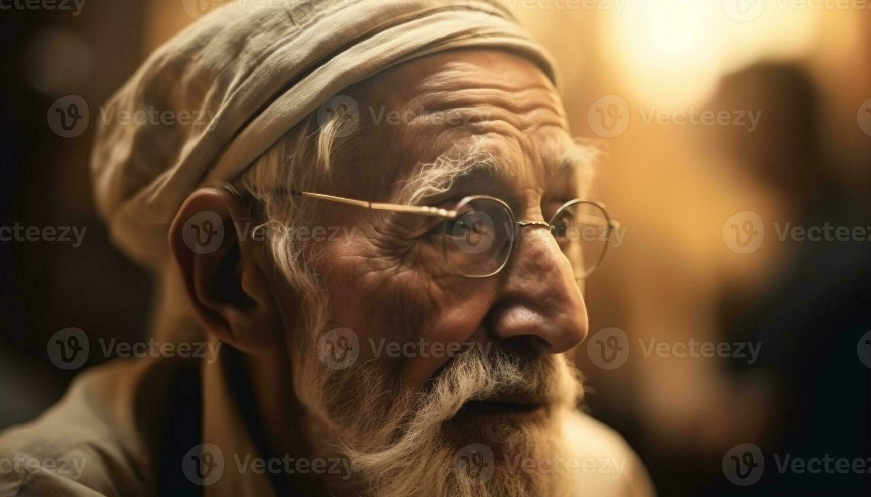 Cheerful grandfather with turban showcases Indian culture and wisdom generated by AI photo