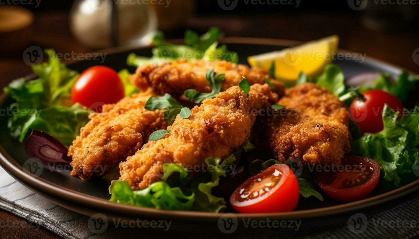 Grilled chicken fillet with fresh salad, a healthy lunch option generated by AI photo