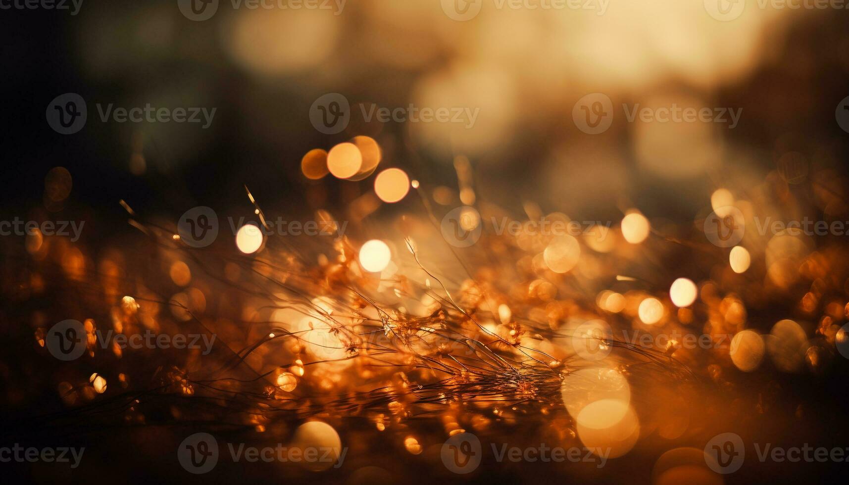 Shiny, glowing Christmas lights illuminate the defocused winter backdrop generated by AI photo