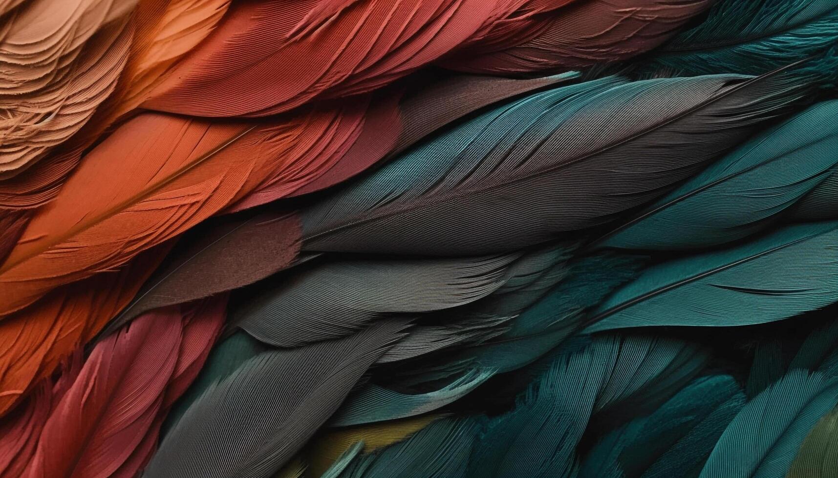 Fluffy scarlet macaw feather showcases vibrant colors in nature beauty generated by AI photo