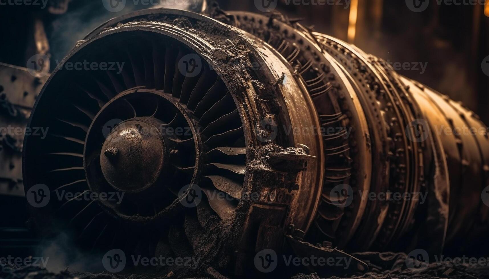 Antique machinery in old factory spins metal propeller blade generated by AI photo