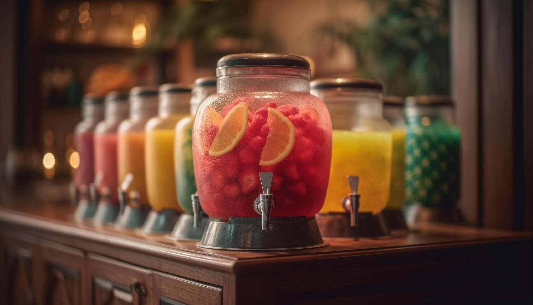 A refreshing cocktail collection of organic fruit in a glass generated by AI photo