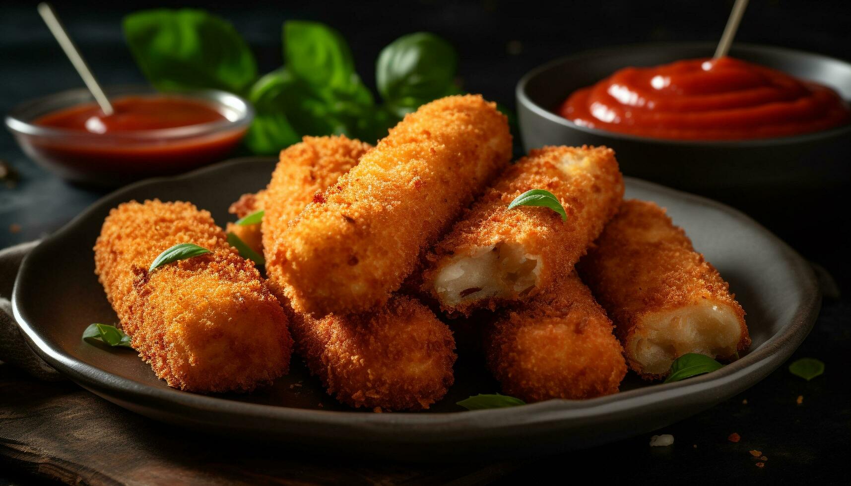Deep fried chicken nuggets with savory sauce, perfect pub food appetizer generated by AI photo