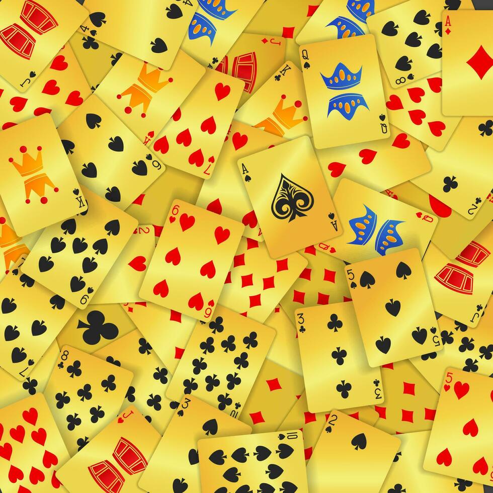 dorado póker tarjeta dispersado fondo, vector ilustración