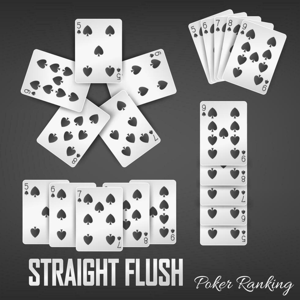 Straight Flush Poker Ranking Casino Sets, Vector Illustration