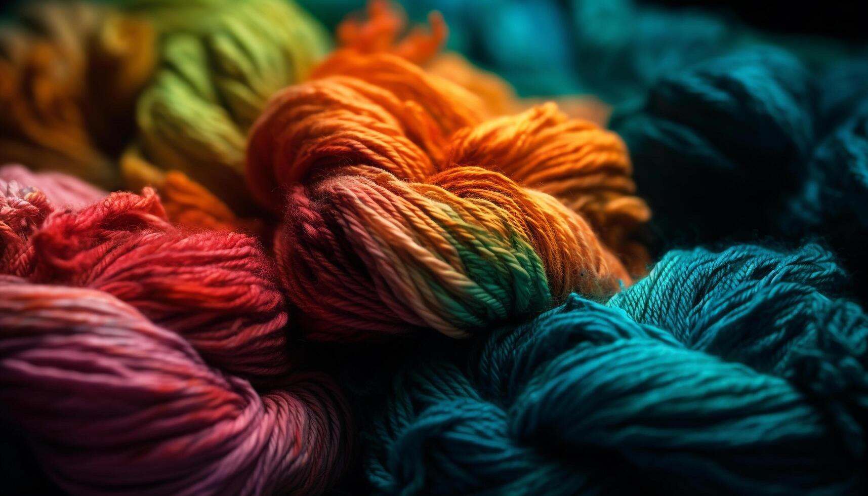 Soft woolen threads woven into colorful winter fashion designs generated by AI photo