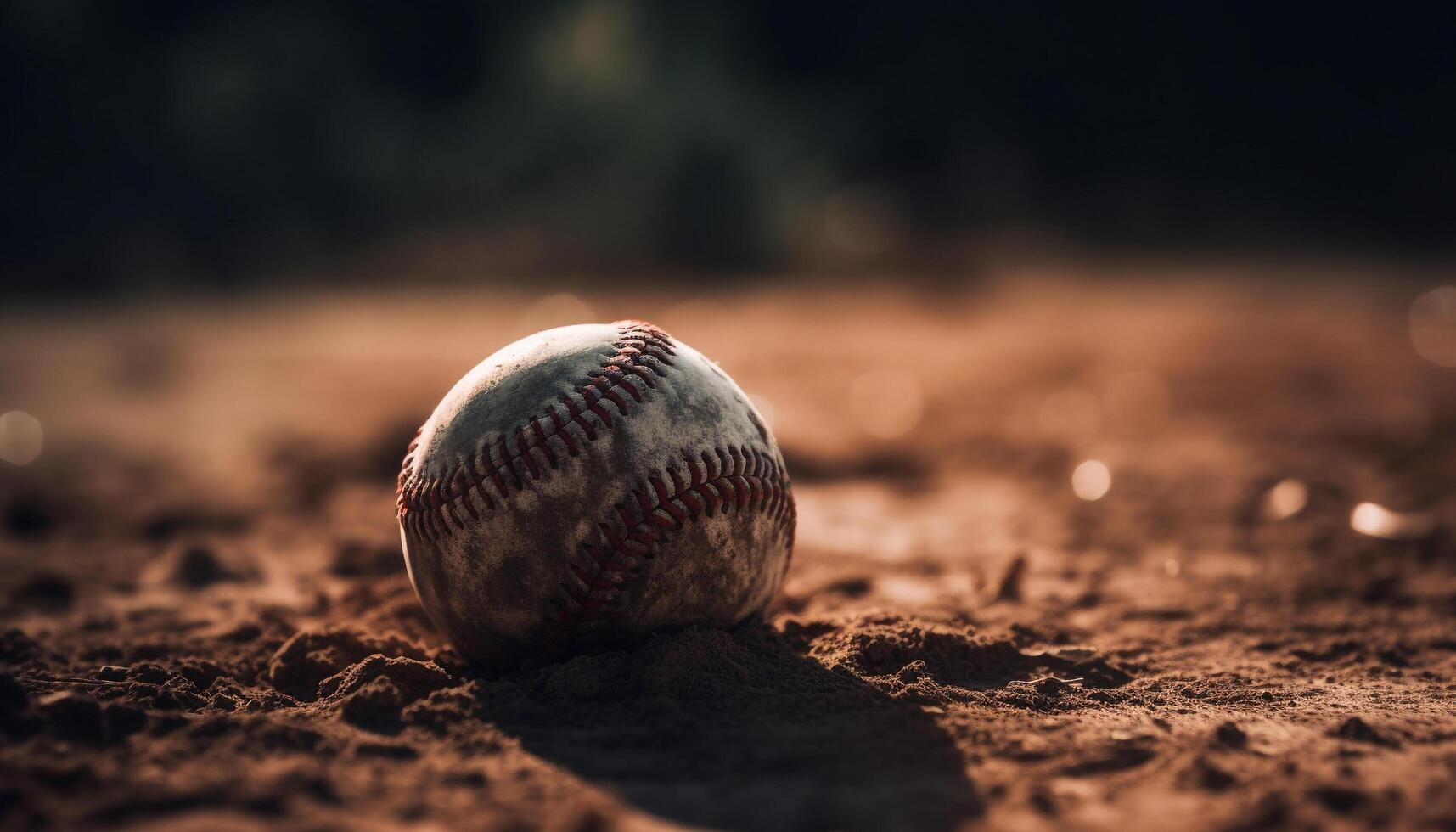 béisbol guante capturas pelota en el suciedad, atleta victorioso generado por ai foto