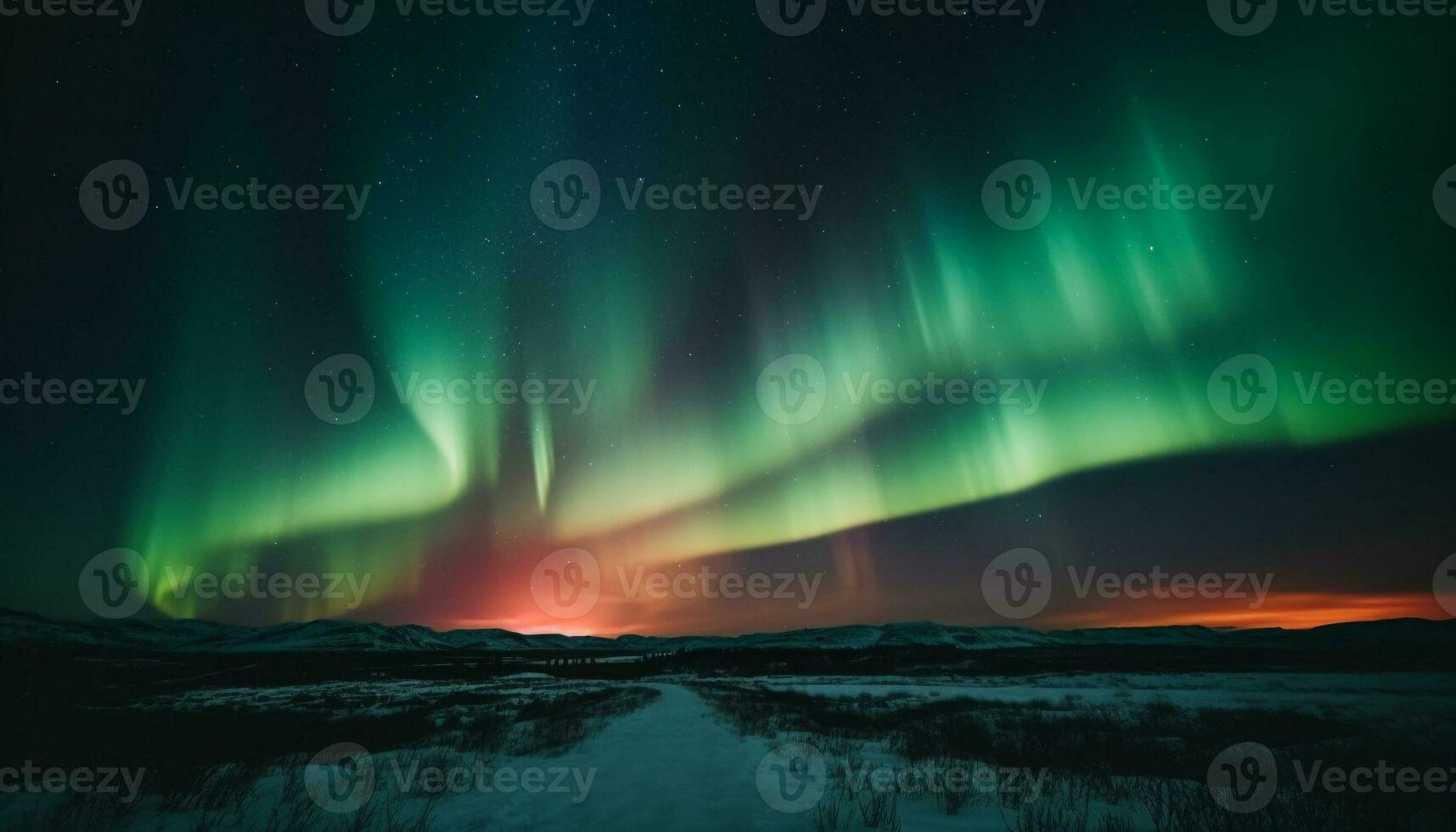 Tranquil arctic night illuminated by majestic aurora polaris mystery generated by AI photo