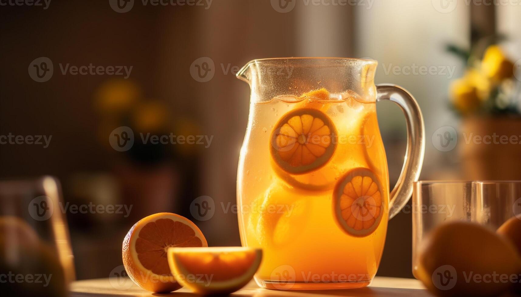 Juicy citrus slice in organic cocktail, refreshing summer relaxation indoors generated by AI photo