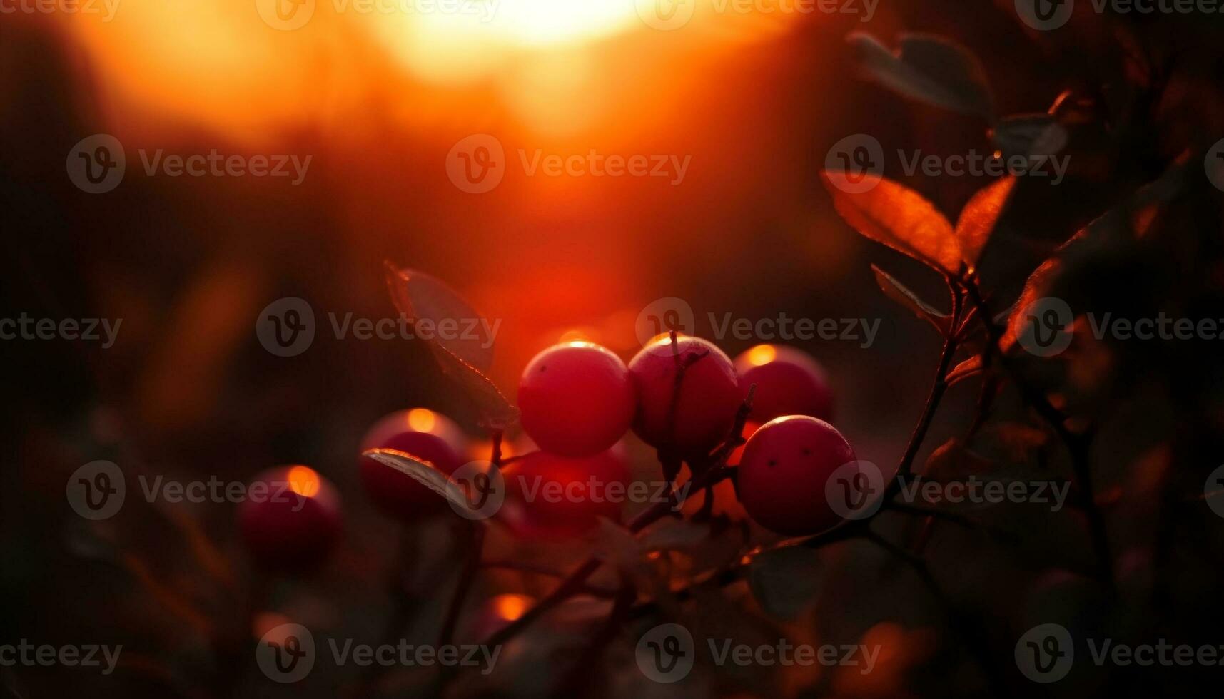 Ripe berry fruit on branch, vibrant colors in nature beauty generated by AI photo