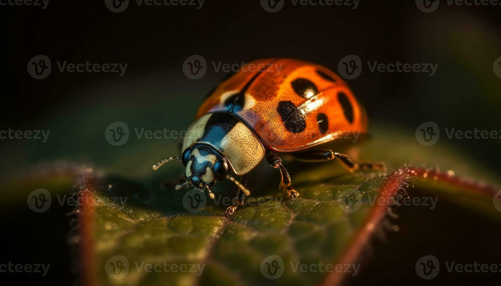 manchado mariquita gatea en verde hoja, belleza en naturaleza generado por ai foto