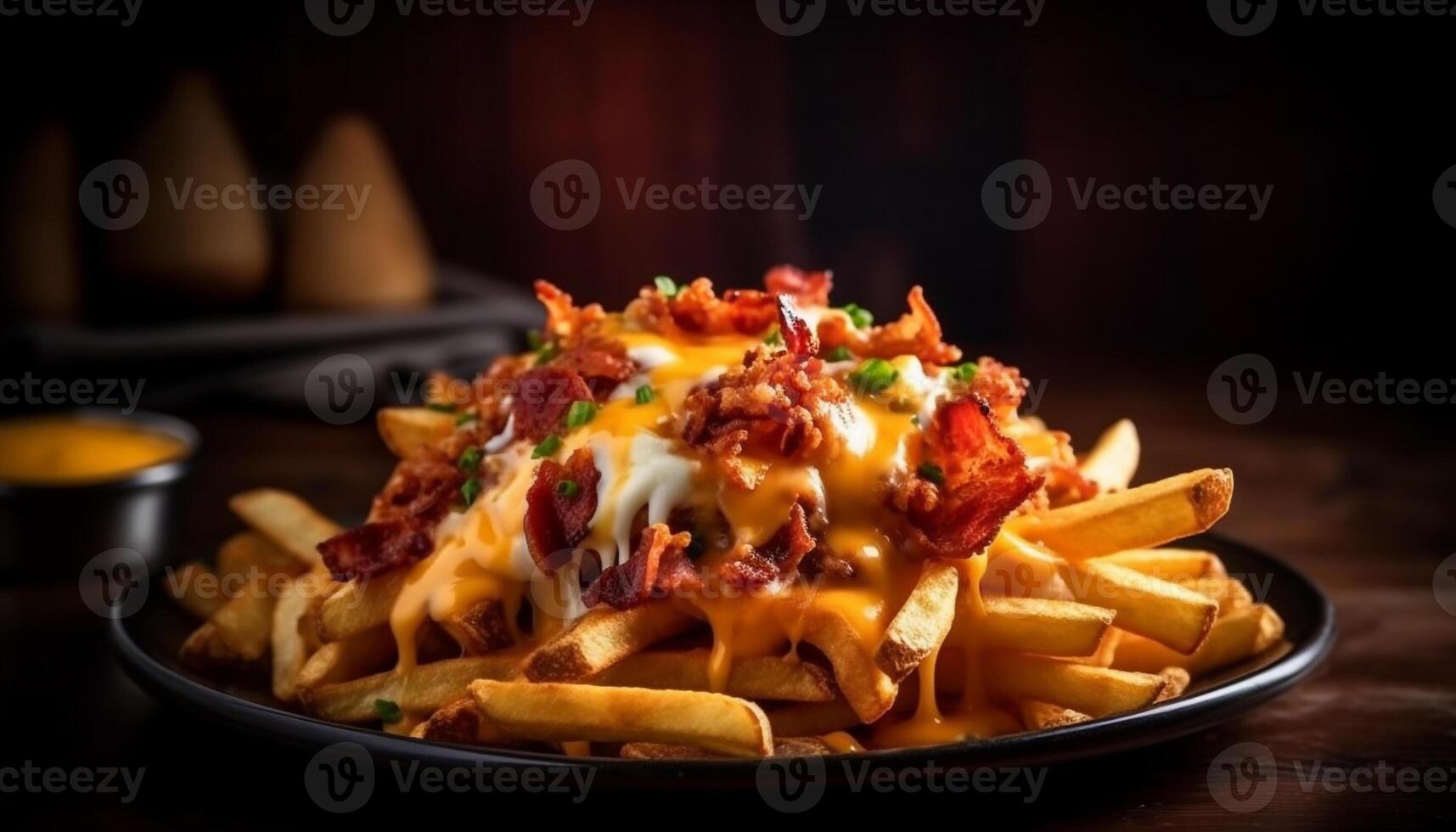 Grilled beef and pork sandwich with French fries and guacamole generated by AI photo