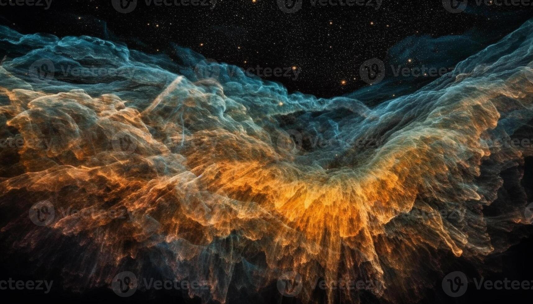 Abstract galaxy illustration glowing star wave in deep space chaos generated by AI photo