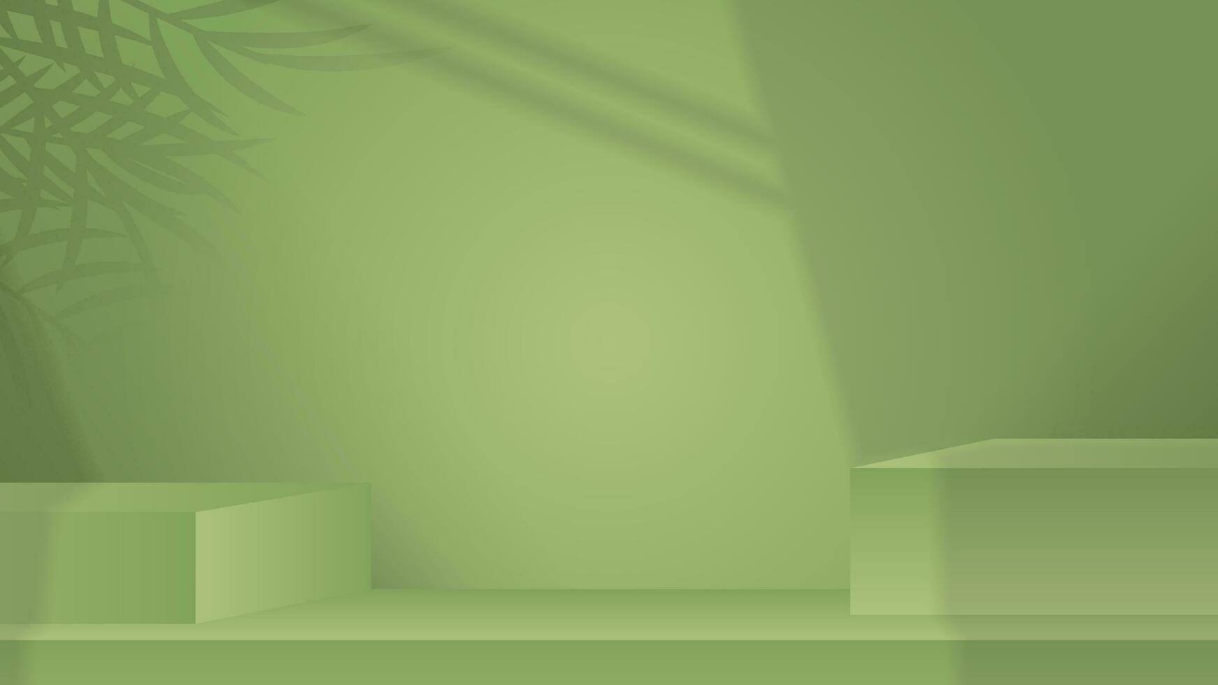 3d verde etapa para naturaleza producto monitor con sombra hoja. verde pared antecedentes para cosmético producto vector ilustración eps10