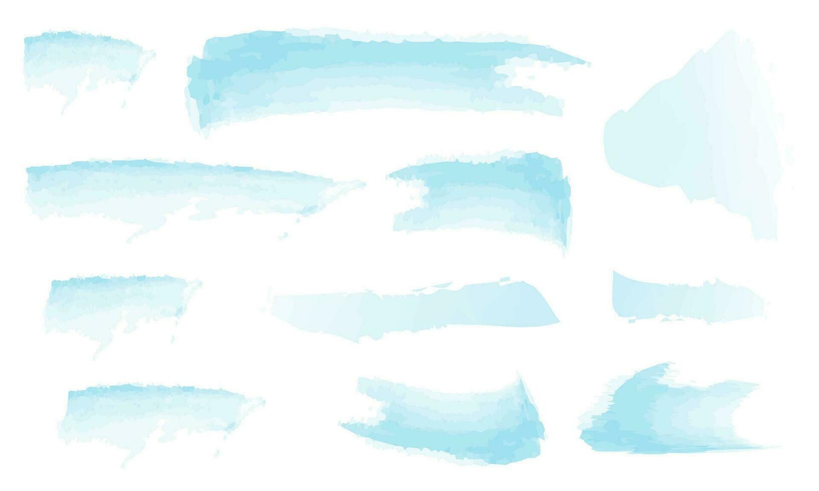 Set of watercolor stains and spots on a white background. Watercolor texture with brush strokes. Round, rectangle, spot. Blue, turquoise, gradient. The sky colors. Vector. Isolated. vector